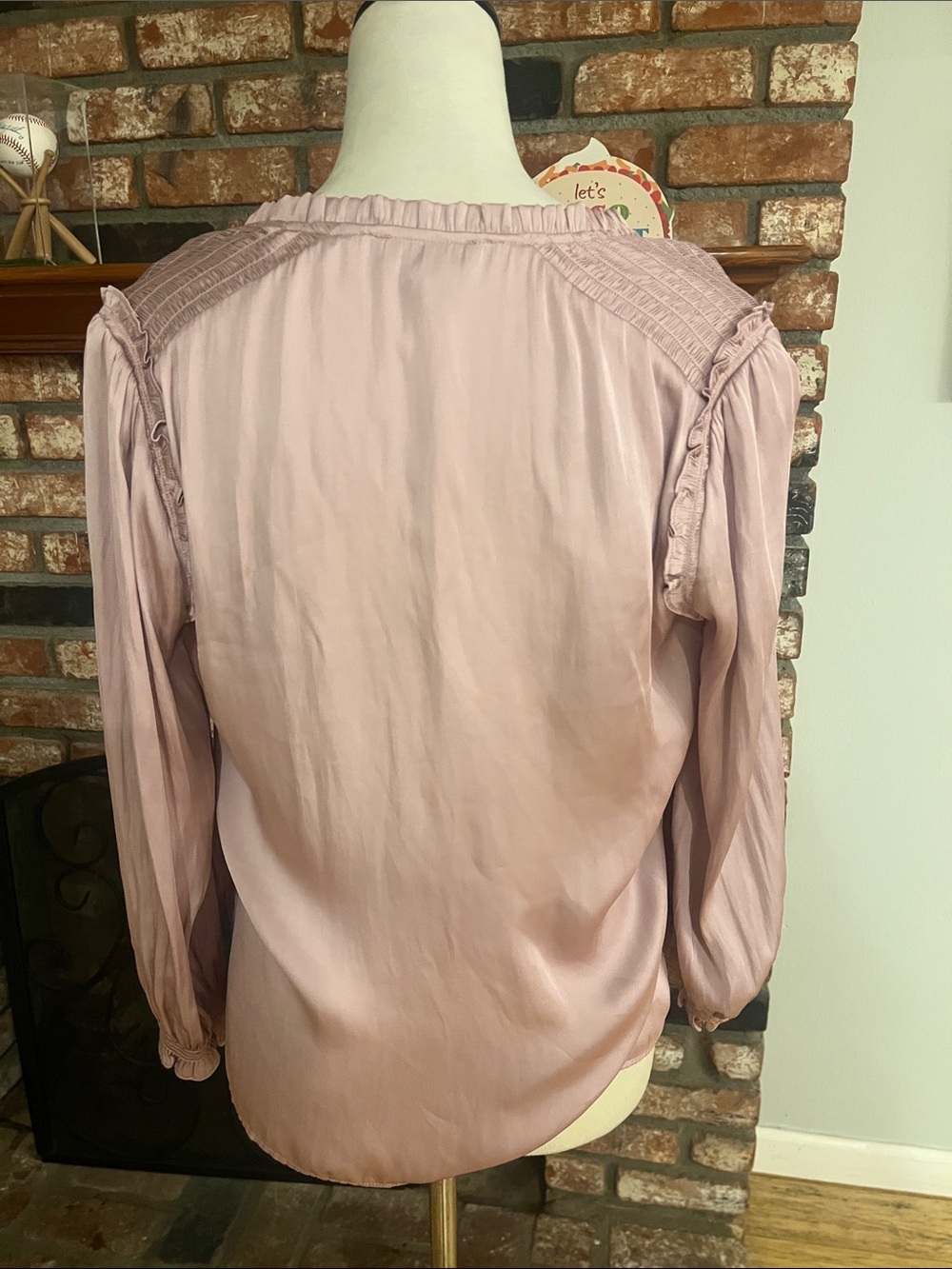 PAIGE Oversized Dusty Rose V-Neck Tassel Long Sleeve Blouse - Picture 4 of 6